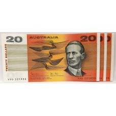 AUSTRALIA 1983 . TWENTY 20 DOLLAR BANKNOTES . JOHNSTON/STONE . CONSECUTIVE TRIO